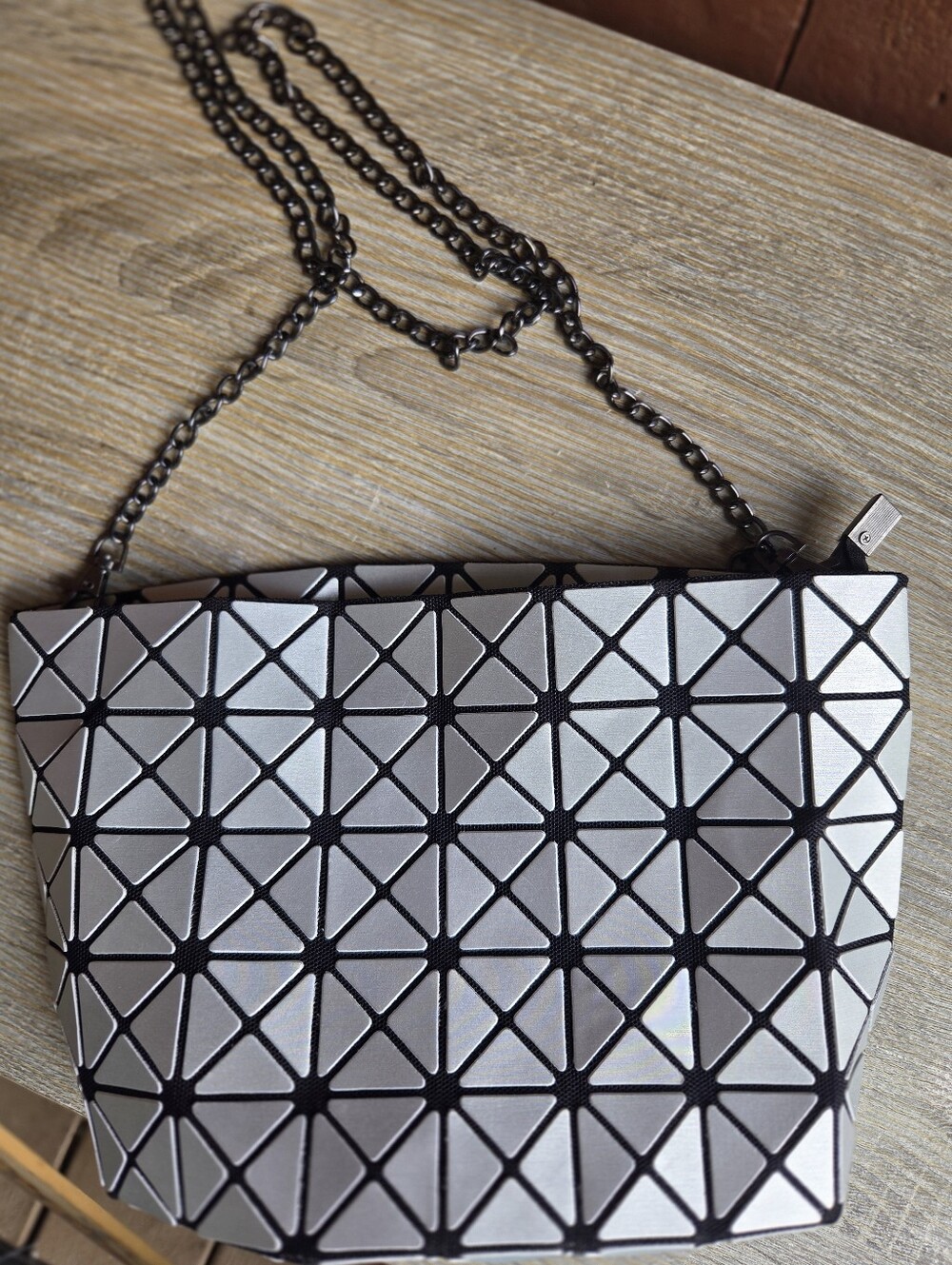 BAO BAO Issey Miyake Bag Silver Geometric Design Long Chain - Picture 2 of 6